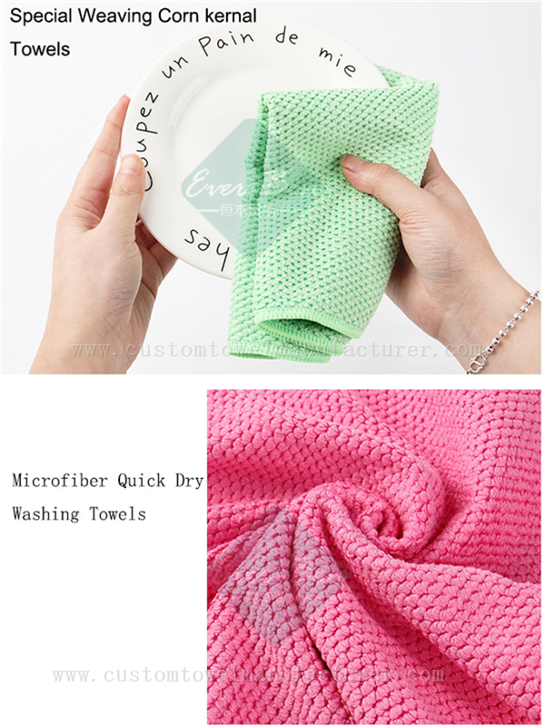 China Bulk Custom Green Fast Drying Corn Kernel Dishcloth Towels Factory